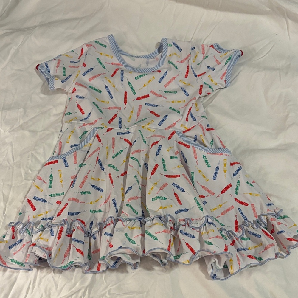Shrimp & Grits Kids Colorful Crayon Print Kids Casual Dress